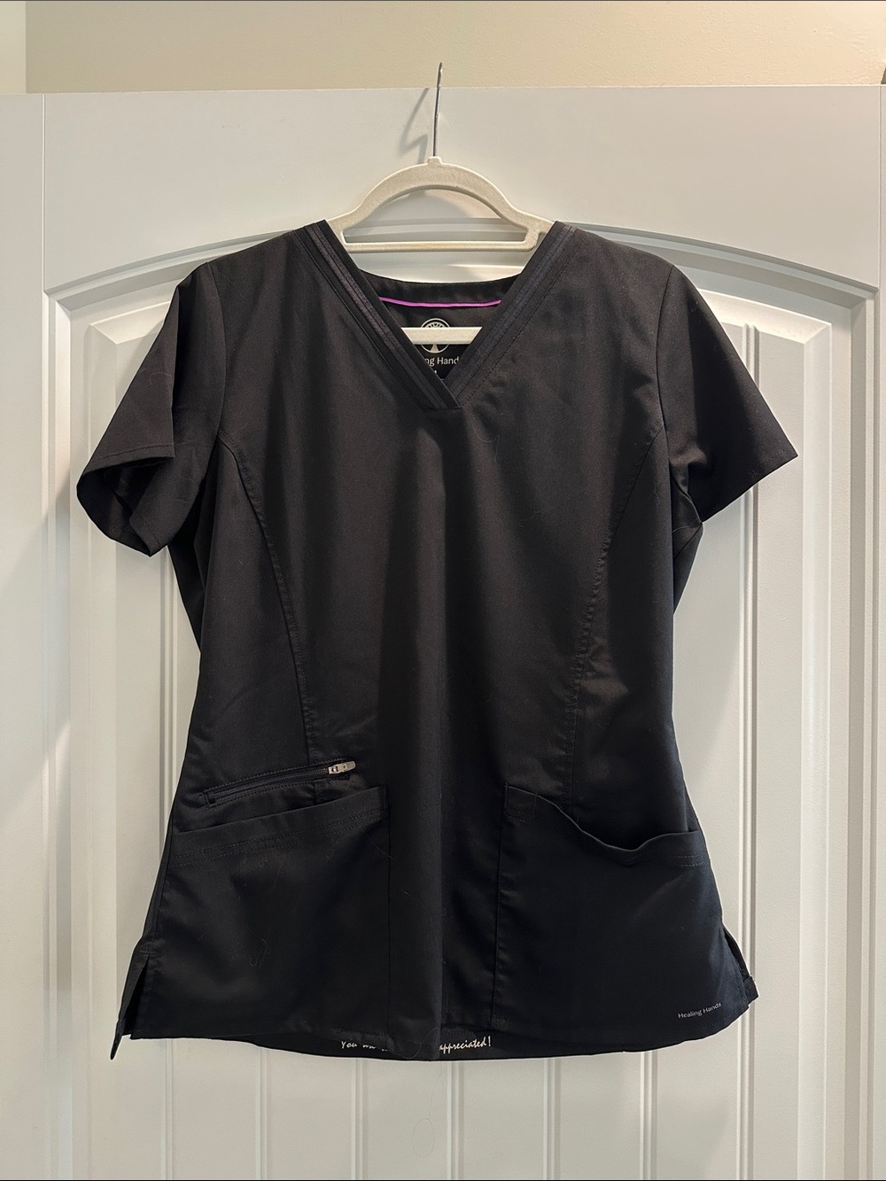 Healing Hands Women’s Black V-Neck Short Sleeve Scrub Top